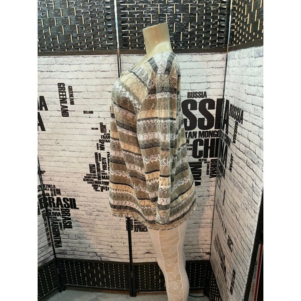 Ruby Rd Plus 2x Beige Multicolor Print Split Neck… - image 5